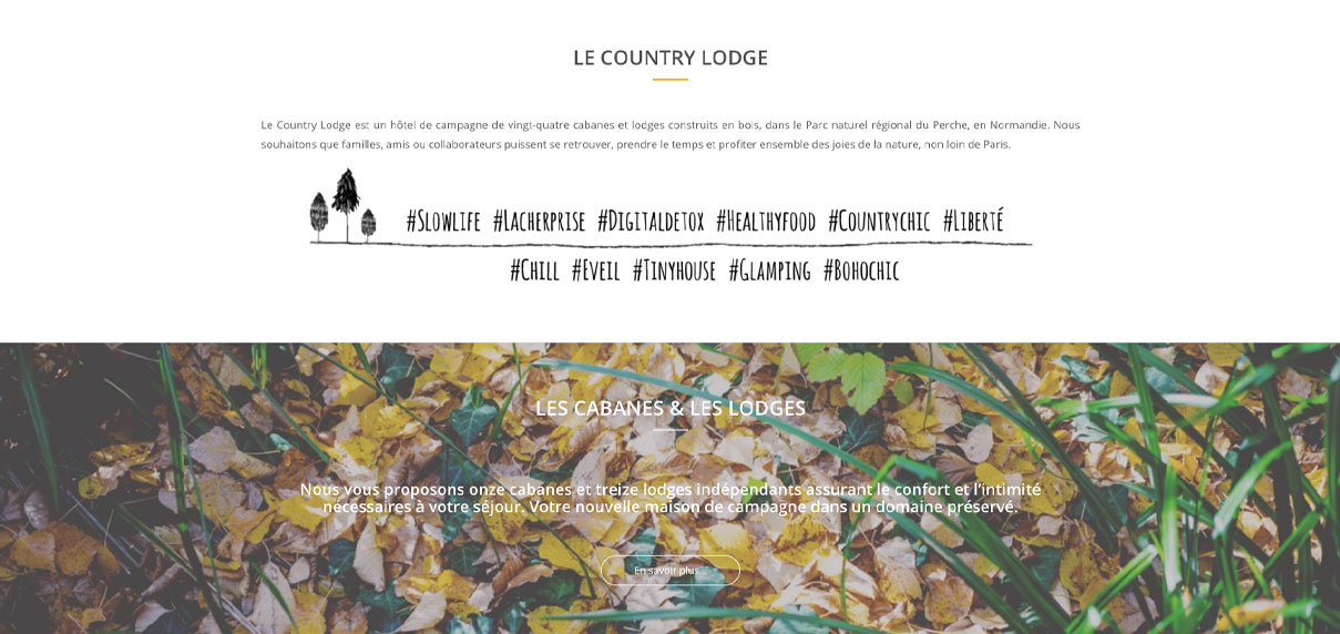 Country-Lodge site internet page d'accueil