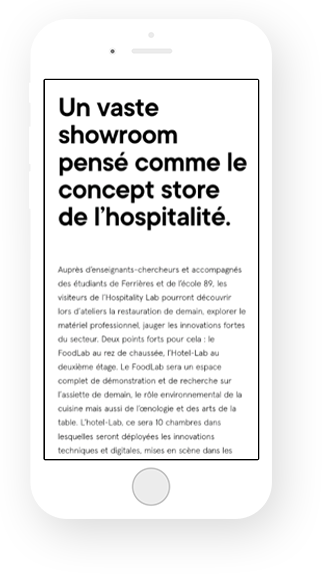 Site internet hospitality Lab version mobile